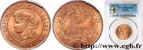 III REPUBLIC
Type : 5 centimes Cérès 
Date : 1874 
Mint name / Town : Bordeaux 
Quantity minted : 1.141.340 
Metal : bronze 
Diameter : 25  mm
Orienta...