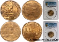 IV REPUBLIC
Type : Paire d’uniface de 100 francs Cochet frappée sur une pièce de 1 Franc Chambre De Commerce 
Date : 1955 
Quantity minted : --- 
Meta...