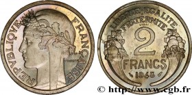 IV REPUBLIC
Type : Essai de 2 francs Morlon, cupro-nickel, 7 g 
Date : 1948 
Mint name / Town : Paris 
Metal : copper nickel 
Diameter : 27,01  mm
Ori...