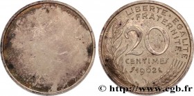 V REPUBLIC
Type : Épreuve uniface sur flan argent de 20 centimes Marianne 
Date : 1962 
Mint name / Town : Paris 
Quantity minted : 1 
Metal : silver ...