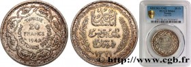 TUNISIA - FRENCH PROTECTORATE
Type : 20 Francs au nom du Bey Ahmed an 1361 
Date : 1942 
Mint name / Town : Paris 
Quantity minted : 53 
Metal : silve...