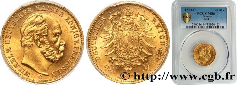 GERMANY - KINGDOM OF PRUSSIA - WILLIAM I
Type : 20 Mark, 1e type 
Date : 1872 
M...