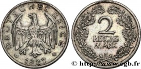 GERMANY - WEIMAR REPUBLIC
Type : 2 Reichsmark 
Date : 1927 
Mint name / Town : Muldenhütten 
Quantity minted : 372500 
Metal : silver 
Millesimal fine...