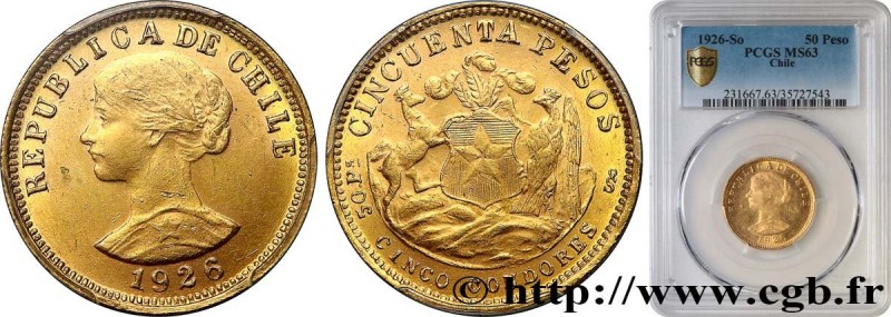 CHILE - REPUBLIC
Type : 50 Pesos or 
Date : 1926 
Mint name / Town : Santiago 
Q...