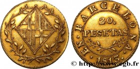 SPAIN - FRENCH OCCUPATION OF BARCELONA
Type : 20 Pesetas 
Date : 1813 
Mint name / Town : Barcelone 
Metal : gold 
Millesimal fineness : 864  ‰
Diamet...