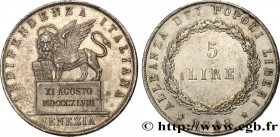 ITALY - REPUBLIC OF VENICE
Type : 5 Lire 
Date : 1848 
Mint name / Town : Venise 
Quantity minted : 10892 
Metal : silver 
Millesimal fineness : 900  ...