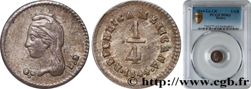MEXICO - REPUBLIC
Type : 1/4 Real 
Date : 1844 
Mint name / Town : Guanajuato 
Q...