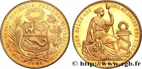 PERU - REPUBLIC
Type : 100 Soles de Oro 
Date : 1965 
Mint name / Town : Lima 
Quantity minted : 23000 
Metal : gold 
Millesimal fineness : 900  ‰
Dia...