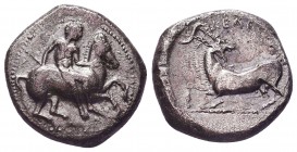 Cilicia. Kelenderis. Circa 350-330 BC. Stater . Youthful nude rider holding the reins with his left hand and a goad in his right, seated sideways on h...