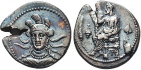 Cilicia, Tarsos AR Stater. Balakros, satrap of Cilicia under Alexander III. Circa 333-323 BC. Facing bust of Athena, draped, wearing triple-crested he...