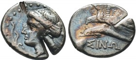 Sinope AR Drachm, c. 410-350 BC
Sinope , Paphlagonia. AR Drachm, c. 410-350 BC.
Obv. Head of nymph left, wearing ear-ring; hair in sakkos.
Rev. Sea-ea...