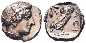 Attica, Athens AR Tetradrachm. Circa 454-404 BC. Helmeted head of Athena right / Owl standing right, head facing; olive sprig and crescent behind; AQE...