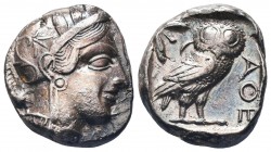 Attica, Athens AR Tetradrachm. Circa 454-404 BC. Helmeted head of Athena right / Owl standing right, head facing; olive sprig and crescent behind; AQE...