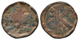 Justinianus I (527-565 AD). AE Half Follis

Condition: Very Fine

Weight: 7.70 gr
Diameter: 24 mm