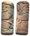 Glazed ceramic cylinder seal. Syrian, Mitanni, circa 14th-13th centuries BC. 

Condition: Very Fine

Weight: 6.03 gr
Diameter:32 mm