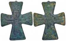 Very Beautiful Decorated and inscribed Byzantine Cross Pendant !!!

Condition: Very Fine

Weight: 44.20 gr
Diameter: 70 mm
