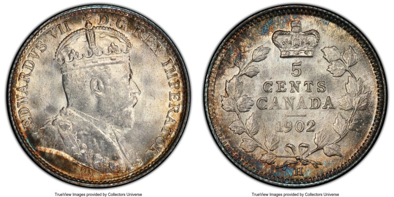 Edward VII "Large H" 5 Cents 1902-H MS66 PCGS, Heaton mint, KM9. Large H variety...