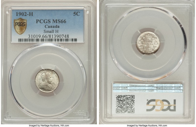 Edward VII "Small H" 5 Cents 1902-H MS66 PCGS, Heaton mint, KM9. Small H variety...