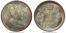 Edward VII 5 Cents 1902 MS65 PCGS, London mint, KM9. A luminous gem, beautifully preserved, with a touch of copper at the rims and deeply impressed il...