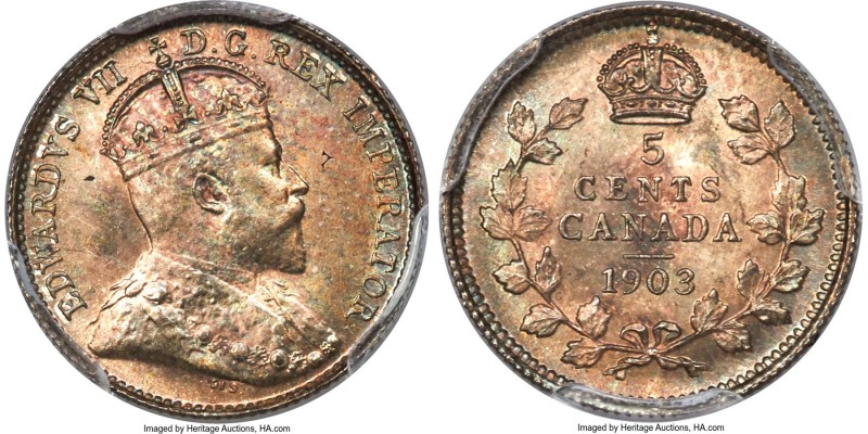 Edward VII 5 Cents 1903 MS66+ PCGS, London mint, KM13. A conditional gem with su...