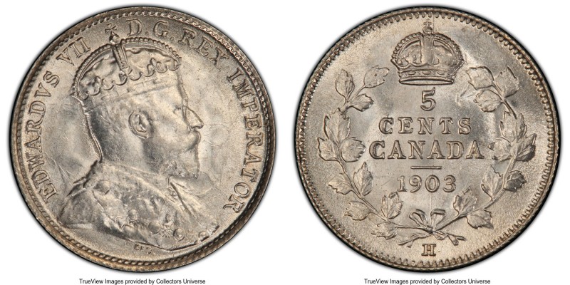 Edward VII "Large H" 5 Cents 1903-H MS63 PCGS, Heaton mint, KM13. Large H variet...