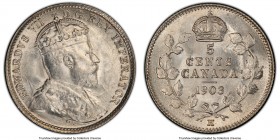 Edward VII "Large H" 5 Cents 1903-H MS63 PCGS, Heaton mint, KM13. Large H variety. A fresh, Mint State selection with argent-white tone and light die ...