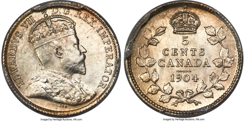 Edward VII 5 Cents 1904 MS65 PCGS, London mint, KM13. A small but impressive spe...