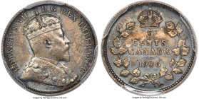Edward VII "Wide Date" 5 Cents 1906 MS65 PCGS, London mint, KM13. Wide date variety. A superior gem of the issue with stormy patination over both side...