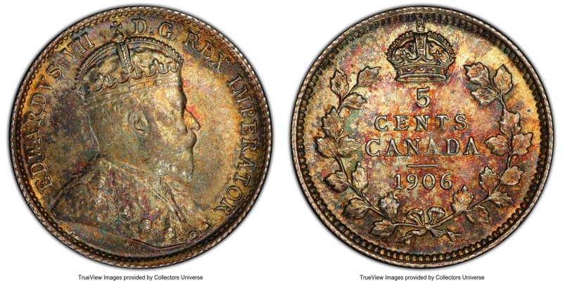 Edward VII "Narrow Date" 5 Cents 1906 MS64 PCGS, London mint, KM13. Narrow Date ...