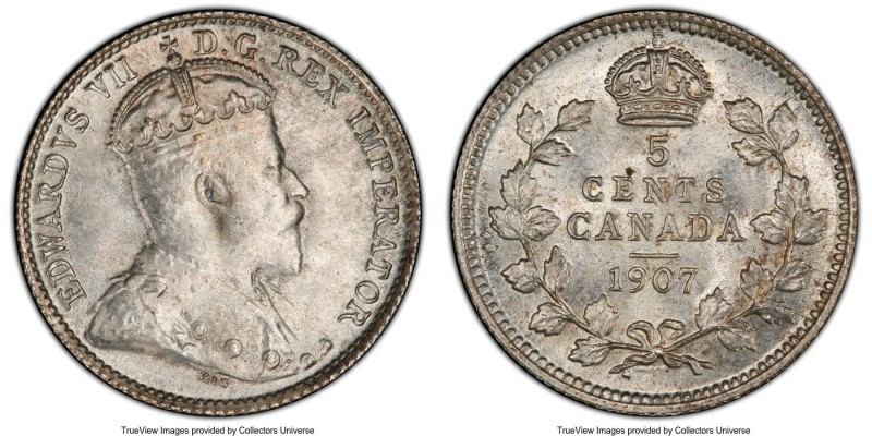 Edward VII "Narrow Date" 5 Cents 1907 MS66 PCGS, London mint, KM13. Narrow date ...