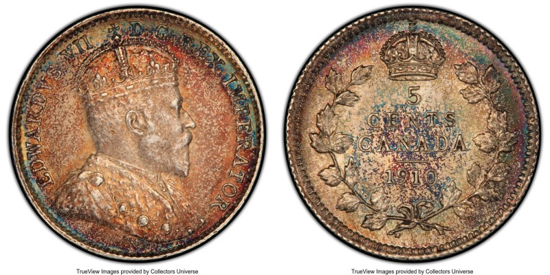 Edward VII "Round Leaves" 5 Cents 1910 MS64 PCGS, Ottawa mint, KM13. Round Leave...
