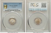 George V 5 Cents 1912 MS65 PCGS, Ottawa mint, KM22. Highly appealing and gem, with opalescent tone that mottles the sterling surfaces, pinpoint detail...