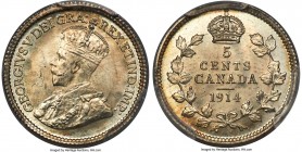 George V 5 Cents 1914 MS66 PCGS, Ottawa mint, KM22. Mint fresh luster blazes across the fields, accenting the impeccably rendered raised portions and ...