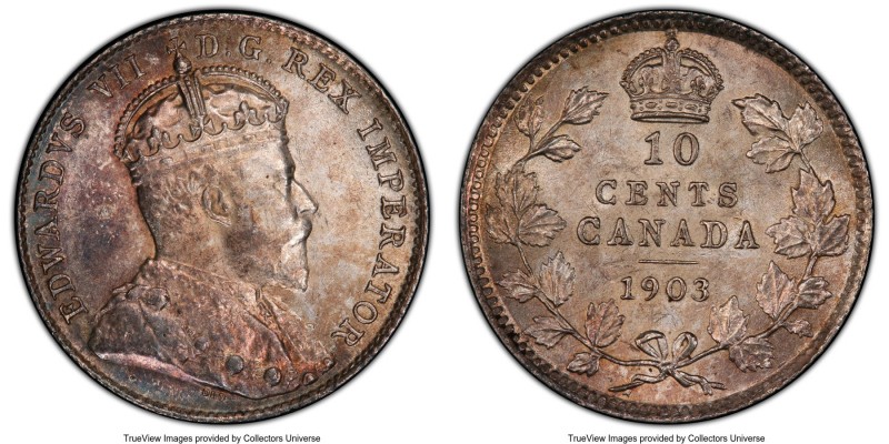 Edward VII 10 Cents 1903 MS63 PCGS, London mint, KM10. From a notably scarcer da...