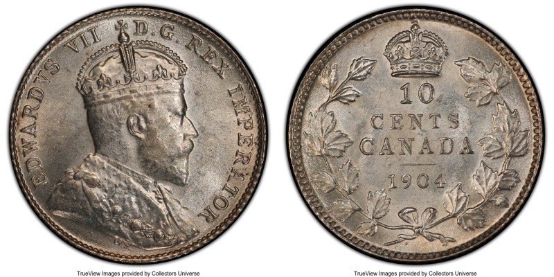 Edward VII 10 Cents 1904 MS63 PCGS, London mint, KM10. Satin-textured with fresh...