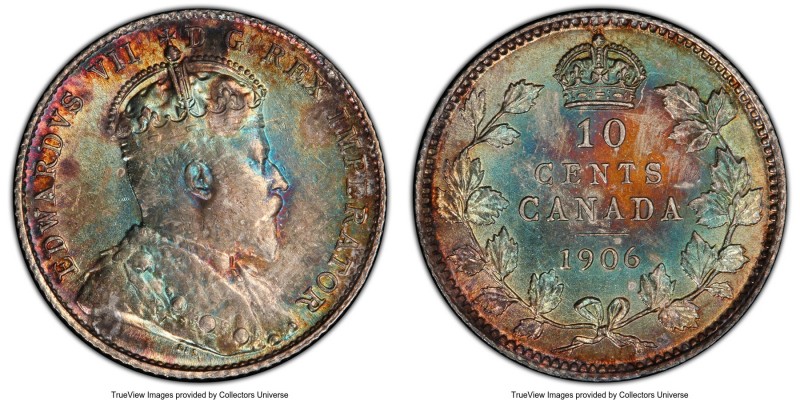 Edward VII 10 Cents 1906 MS64 PCGS, London mint, KM10. Possessing jaw-dropping m...