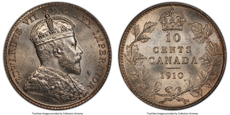 Edward VII 10 Cents 1910 MS64 PCGS, Ottawa mint, KM10. A true delight with satin...