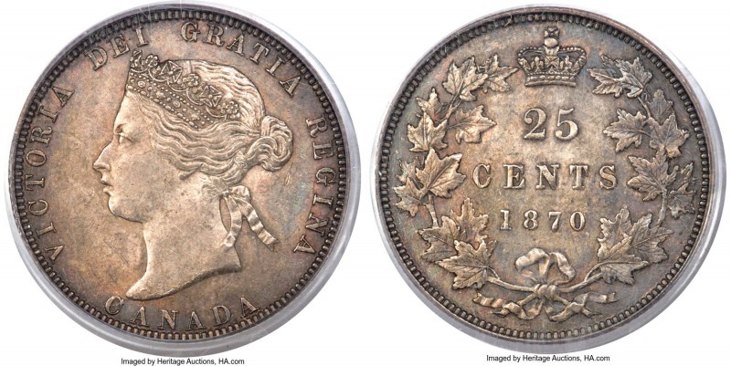 Victoria 25 Cents 1870 MS63 PCGS, London mint, KM5. A sharp example with attract...