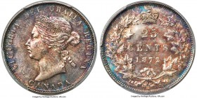 Victoria 25 Cents 1872-H MS64 PCGS, Heaton mint, KM5. An awe-inspiring blend of plum and cobalt tone covers both sides, that on rotation, sends a wave...