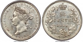 Victoria 25 Cents 1886/6 MS62 PCGS, London mint, KM5. 6/6-1 variety. A rare double-punched digit type, the third from highest graded by PCGS. Frosty l...