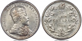 Edward VII "Small Crown" 25 Cents 1906 AU58 PCGS, London mint, KM11. Small Reverse Crown variety. Noted as one of the keys to the series, this "Small ...