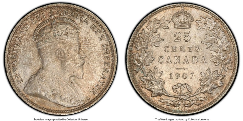 Edward VII 25 Cents 1907 MS65 PCGS, London mint, KM11. Visually impressive, as w...