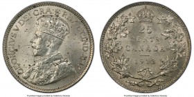 George V 25 Cents 1913 MS63 PCGS, Ottawa mint, KM24. A lustrous and well-struck example of the type, featuring sterling-gray surfaces dappled with gra...