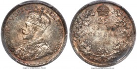 George V 25 Cents 1915 MS63 PCGS, Ottawa mint, KM24. A bold representative of this key date, with darkened hazel-gray tone that covers the majority of...