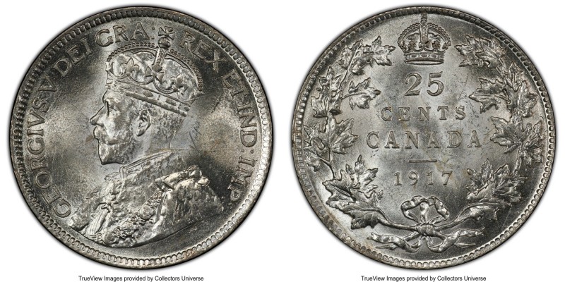 George V 25 Cents 1917 MS64 PCGS, Ottawa mint, KM24. From the later part of this...