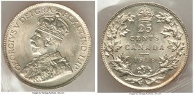 George V 25 Cents 1918 MS64 ICCS, Ottawa mint, KM24. Just a hint of blush appears on this otherwise dove-gray specimen, sharply struck and with only m...
