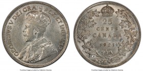 George V 25 Cents 1921 AU55 PCGS, Ottawa mint, KM24a. An attainable example of this sometimes challenging date to acquire, with mild wear concentrated...