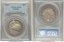 Edward VII 50 Cents 1909 XF40 PCGS, Ottawa mint, KM12. Evenly worn across the centers with soft gunmetal tone over both sides. From the Walczak Collec...