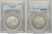George V 50 Cents 1914 AU55 PCGS, Ottawa mint, KM25. A strong representative and a key date from this series, with argent-white color over both sides ...