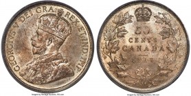 George V 50 Cents 1917 MS66 PCGS, Ottawa mint, KM25. Extremely elusive quality for the date and type, showcasing satiny surfaces that possess a thin v...